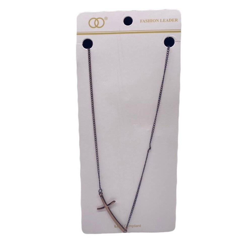 Fashion Leader Unisex Cross Pendant Necklace Copper & Black‎ Adjustable Chain